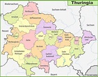Administrative divisions map of Thuringia - Ontheworldmap.com