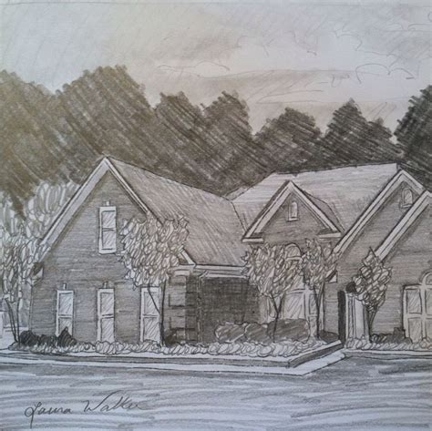 Drawing Of House Pencil Sketch 9x12 Pencil House Drawing Etsy House