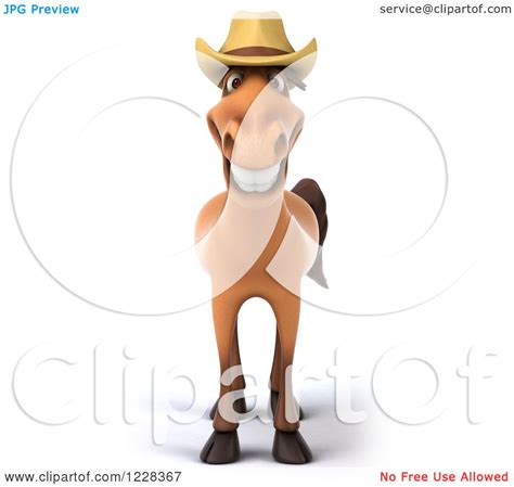 Clipart Of A 3d Smiling Horse Wearing A Cowboy Hat