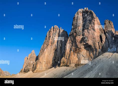 Tre Cime Di Lavaredo Rocks Sexten Dolomites Landscape In Italy Stock