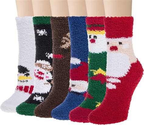 6 Pairs Womens Fuzzy Christmas Socks Soft Fluffy Xmas T Holiday