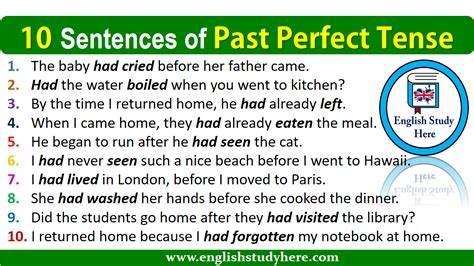 10 Sentences Of Past Perfect Tense English Study Here