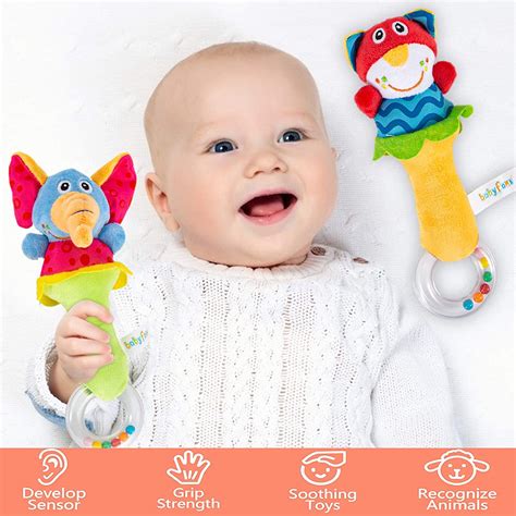 Homaful 2 Pack Baby Soft Rattle Toys Fabric Ring Rattles Shaker Infant