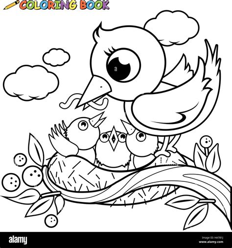 Bird Feeding Young In Nest Stock Vector Images Alamy