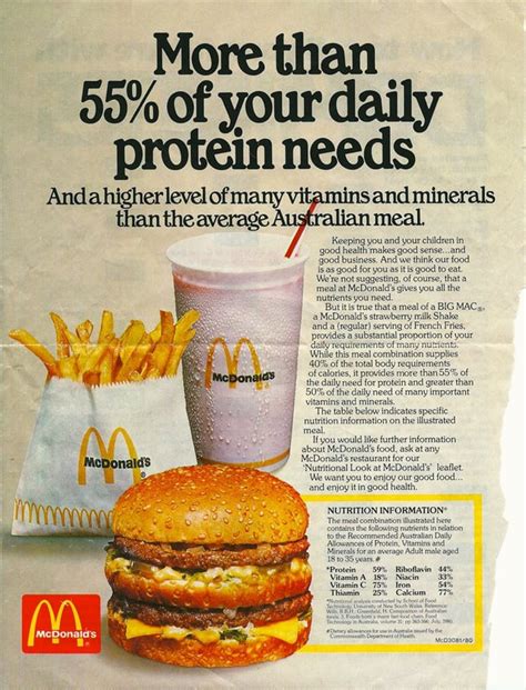 1980s Mcdonalds Ad Boasting About Nutritional Goodness Vintageads