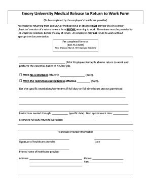 Doctor Release To Return To Work Form Fill Out And Sign Printable Pdf Template
