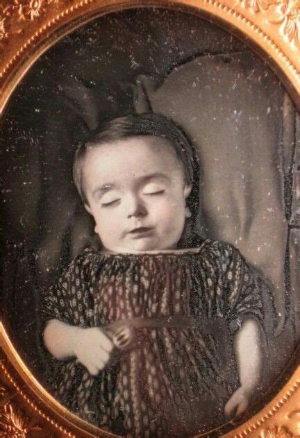 Sad Daguerreotype Of Post Mortem Baby With Rattle In Hand Antique