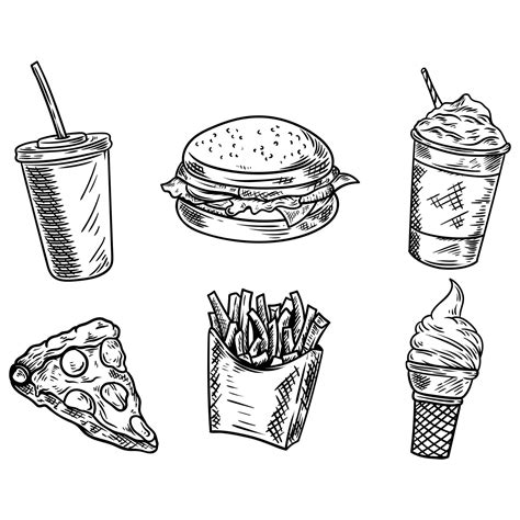 Fast Food Hand Drawn Set 1419246 Vector Art At Vecteezy