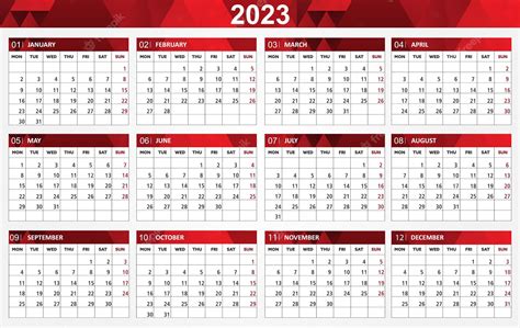 planejador de calendário da semana 2023 início na segunda vetor premium
