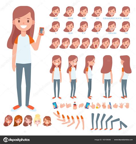 Flat Vector Girl Character Your Scenes Character Creation Set Various