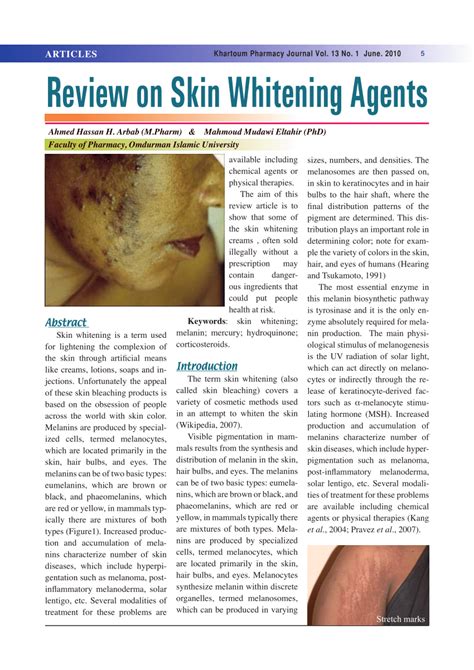 Pdf Review On Skin Whitening Agents