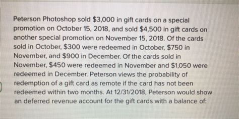 Check spelling or type a new query. Solved: Peterson Photoshop Sold $3,000 In Gift Cards On A ... | Chegg.com