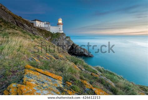Daylight Begins Yielding Twilight Wicklow Lighthouse Stock Photo