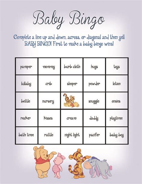 Baby Bingo Baby Shower Game Winnie The Pooh Theme Una Parte Standard P
