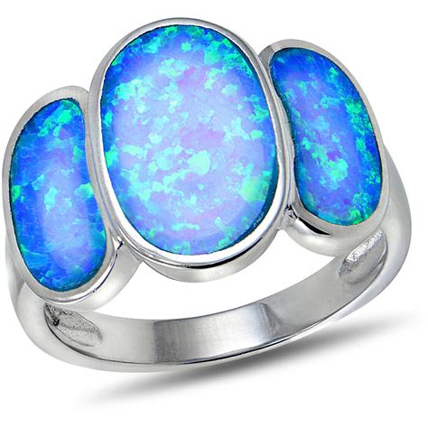 Sterling Silver Opal Ring Blue Opal Ring Opal Wedding Rings Opal