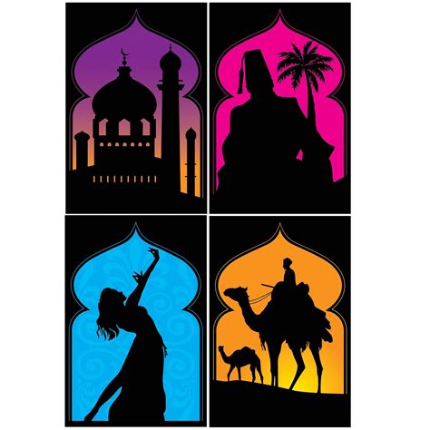 Pack Of 48 Black Pink Yellow And Blue Arabian Nights Silhouettes 19