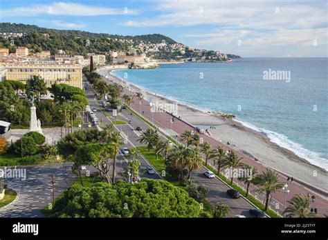 Aerial Panoramic View Of Promenade Des Anglais And Quai Des Etats Unis Nice South Of France