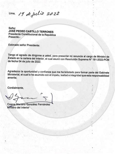 Exministro Del Interior Mariano González Habría Firmado Carta De Renuncia Por Adelantado Infobae