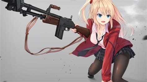 Desktop Wallpaper Long Hair Anime Girl With Gun Hd Image Picture