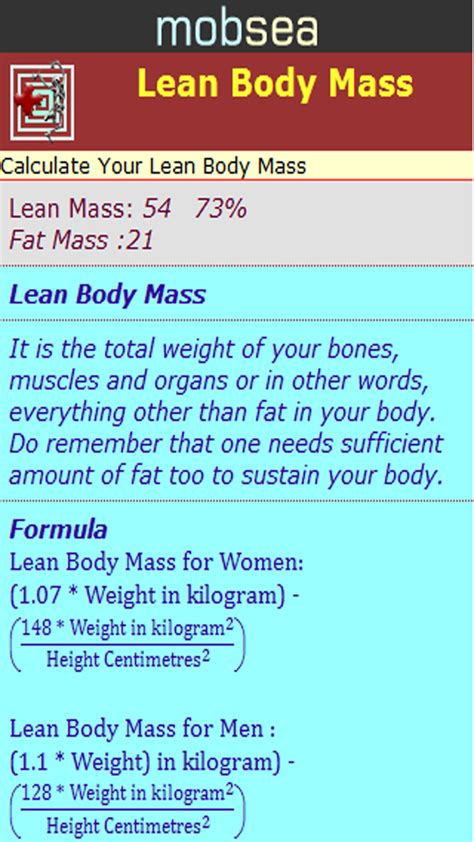 Lean Body Mass Calculatorukappstore For Android