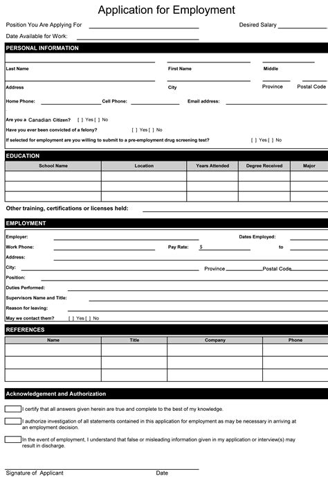 Employment Application Form Free Printable Documents