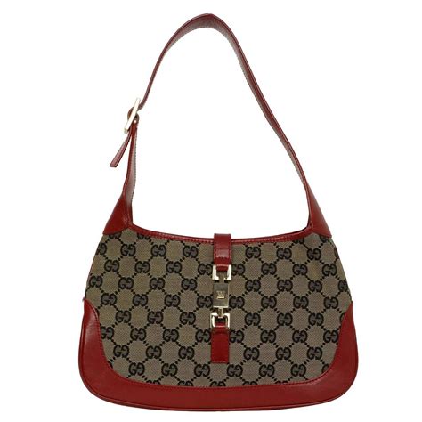 Gucci Monogram Canvas And Red Leather Jackie O Bag Ghw At 1stdibs
