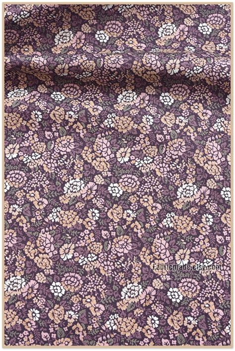 thin flower cotton fabric dark purple floral cotton 1 2 etsy