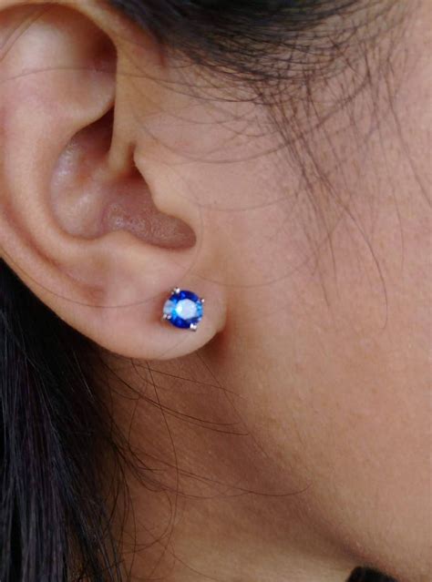 Blue Sapphire Stud Earrings Blue Sapphire Earrings White Etsy