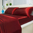 Satin Bed Sheet Set Ultra Soft 4-Piece (Red, Queen) - Walmart.com ...