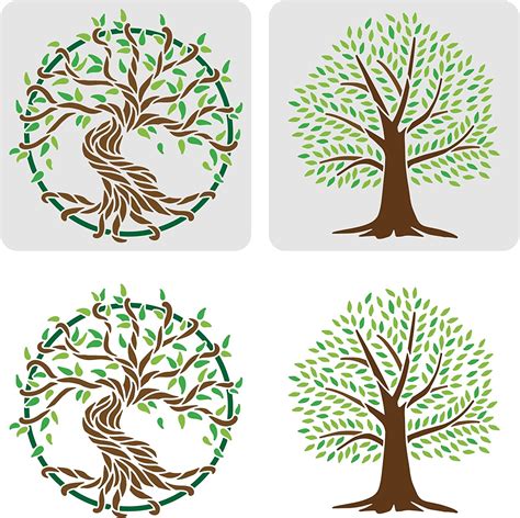 Fingerinspire 2 Pcs Tree Of Life Stencils Template 30x30cm Plastic Tree