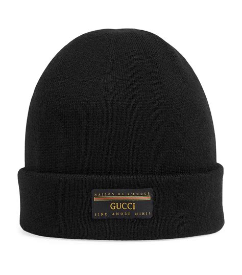 Mens Gucci Black Wool Logo Patch Beanie Harrods Uk