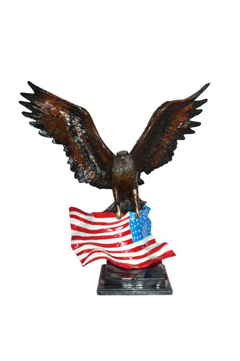 Eagle With American Flag Bronze Statue Size 32l X 14w X 35h