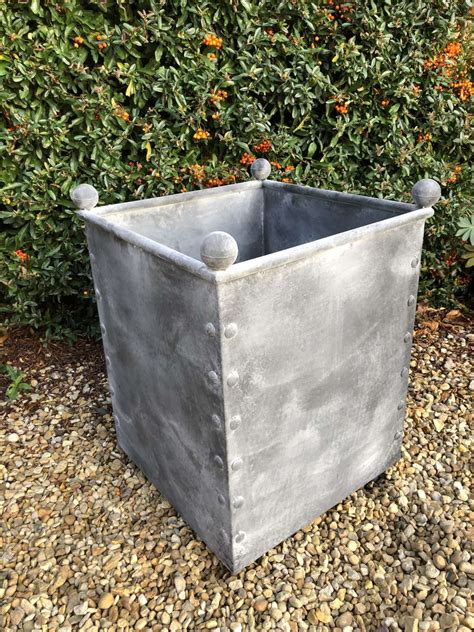 Square Galvanised Metal Planter Zinc Pots