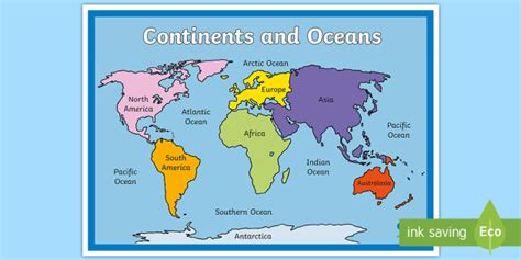 Continents And Oceans Map Teacher Made