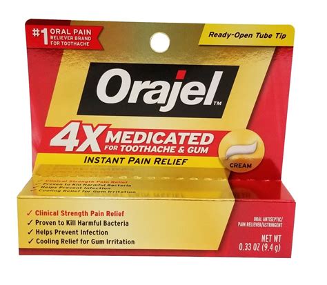 4 Pack Orajel Instant Pain Relief Toothachegum 4x Medicated Cream
