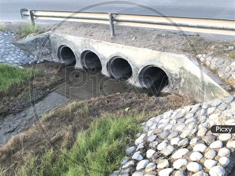 Image Of Concrete Pipe Road Crossing Culvert For Drainage Purpose To
