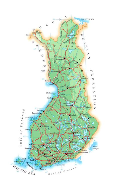 Detailed Physical Map Of Finland Finland Detailed Physical Map