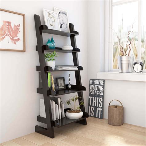 Ignacio 5 Open Shelf Solid Wood Leaning Ladder Bookcase Ladder Shelf