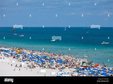Crowded Beach South Beach Miami Beach Florida United States Of