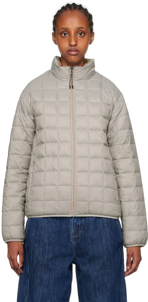 Taion Gray Beige Quilted Reversible Down Jacket Ssense Canada