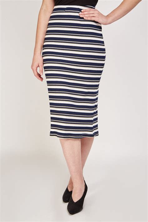 Striped Ribbed Midi Skirt Just 3