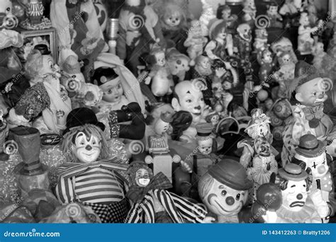 Large Group Of Smiling And Scary Clowns In Shop Window Austin Texas