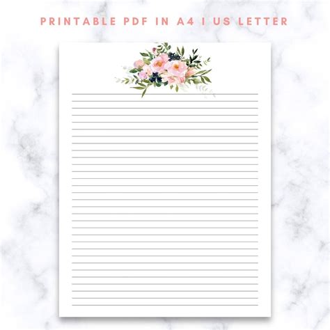 Floral Lined Notepad In Printable Template Personalized Etsy Uk