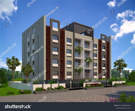 D Rendering Modern Multistorey Residential Building Stock Illustration