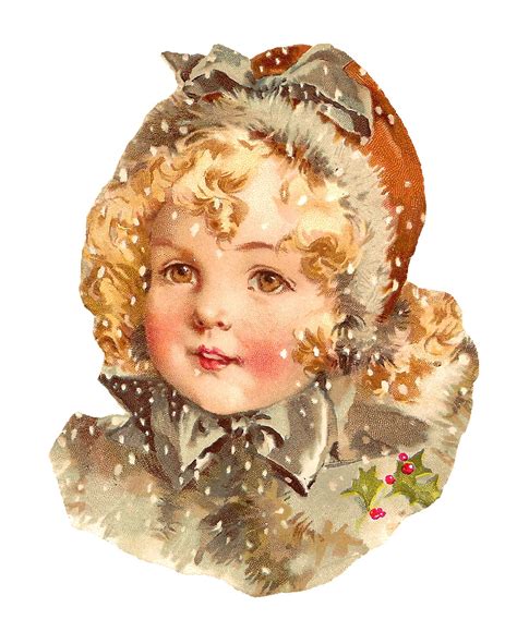 Antique Images Clip Art Pretty Winter Girl Digital Christmas Printable