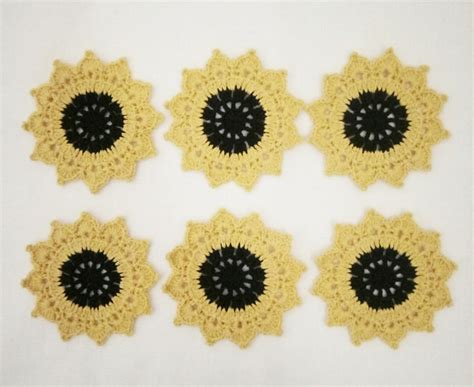 Set of 6 Crochet Sunflower Coasters Mini Doily Small Yellow | Etsy