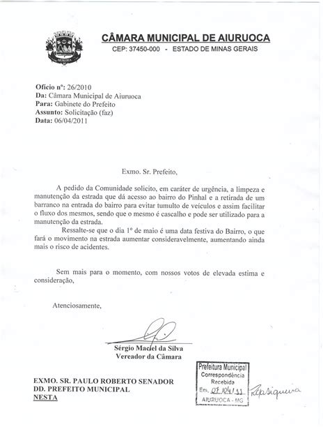 Exemplo De Oficio Para Prefeito Municipal Novo Exemplo