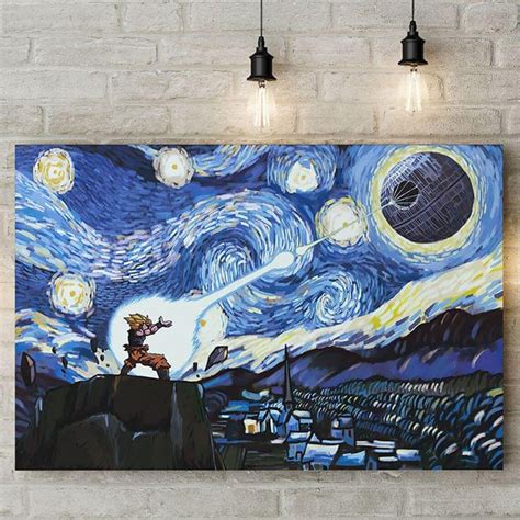Dragon Ball Songoku Starry Night Poster Starry Night Wall Etsy