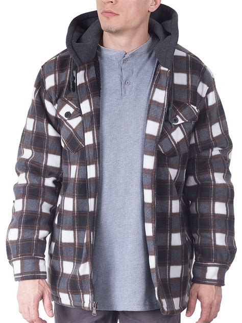Mens Flannel Big And Tall Jackets For Men Zip Up Hoodie Sherpa Lined