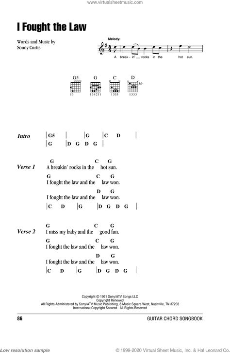 I Fought The Law Sheet Music For Guitar Chords Pdf